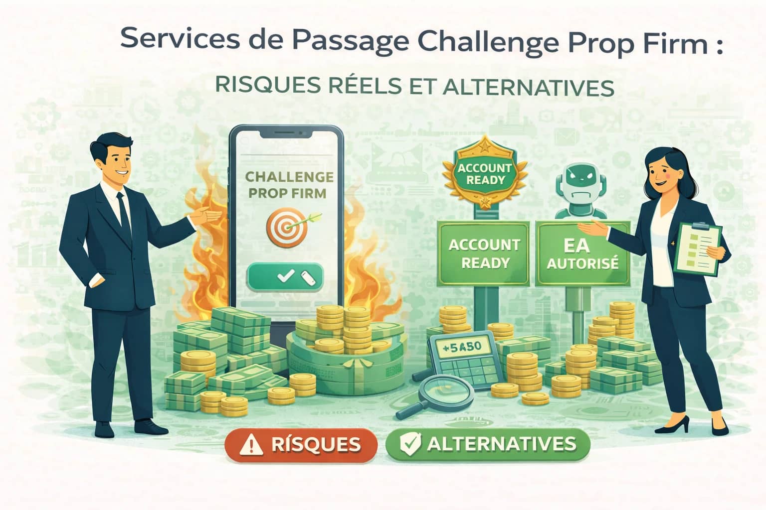 Image de couverture : Services de Passage Challenge Prop Firm : Risques Réels et Alternatives (2026)